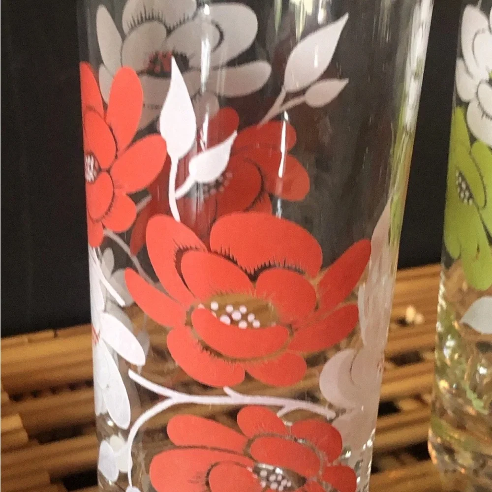 Vintage Federal Glass‎ Wildrose Tumblers Drinking Glasses Multicolor Floral 6